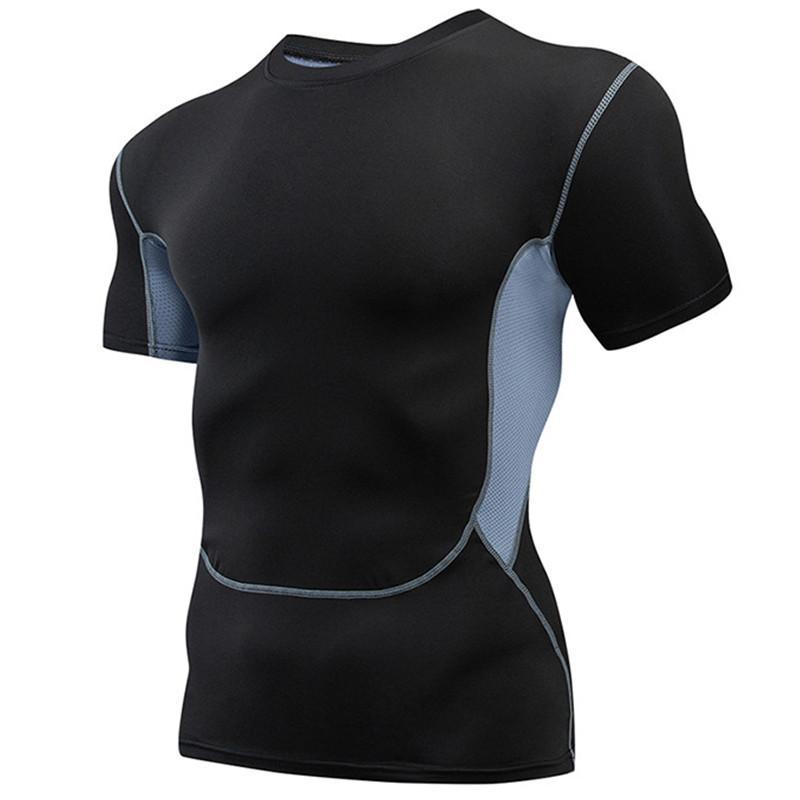 Мужские черные футболки с короткими рукавами, базовый слой, спортивные обтягивающие футболки для бега, езды на велосипеде, облегающие шорты для фитнеса, тренировок на открытом воздухе, верхняя спортивная одежда