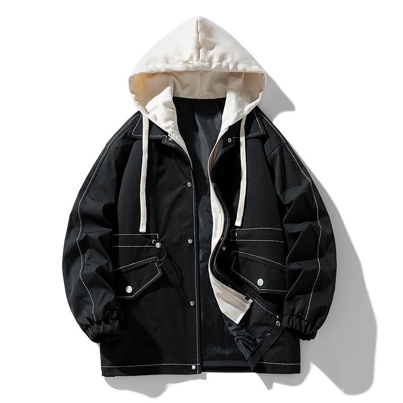 New Men's Hooded Trend Windbreaker: Spring & Autumn Casual Loose Fit Jacket, Two-Piece Look