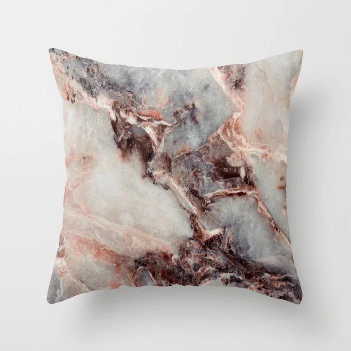 New Sofa Pillowcase, Marble Pattern Peach Leather Velvet Material Pillowcase, Soft