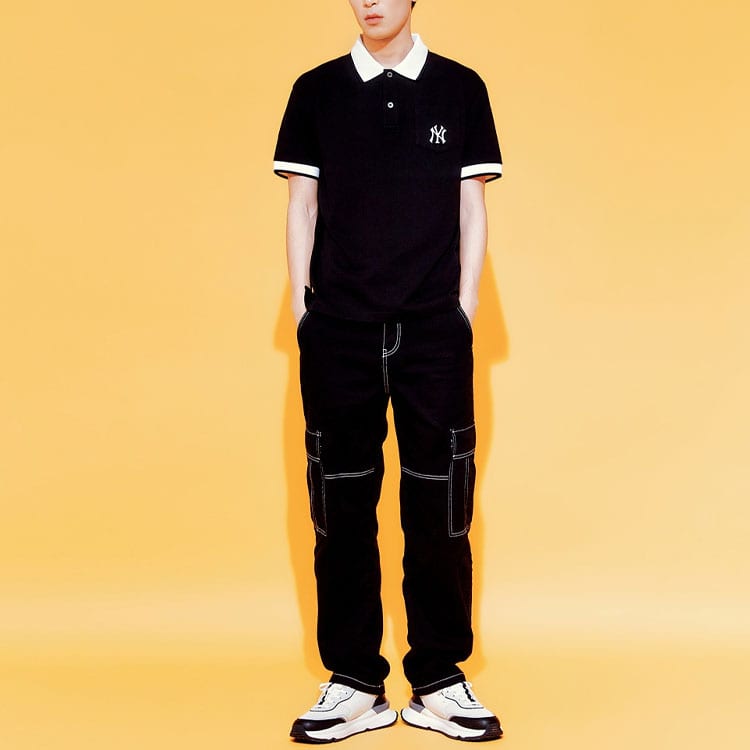 MLB Polo Shirts Men's Black Polo Collar Moderate Straight Fit 3LPQB0133-50BKS