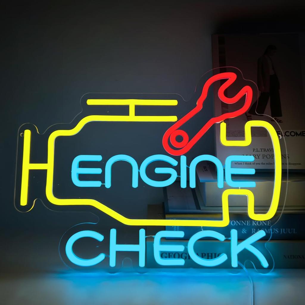 Check Engine Light Neon Signs for Wall Decor,LED Garage Neon Lights Sign for Dad Gifts,Man Cave Auto Repair Workshop Party Decor