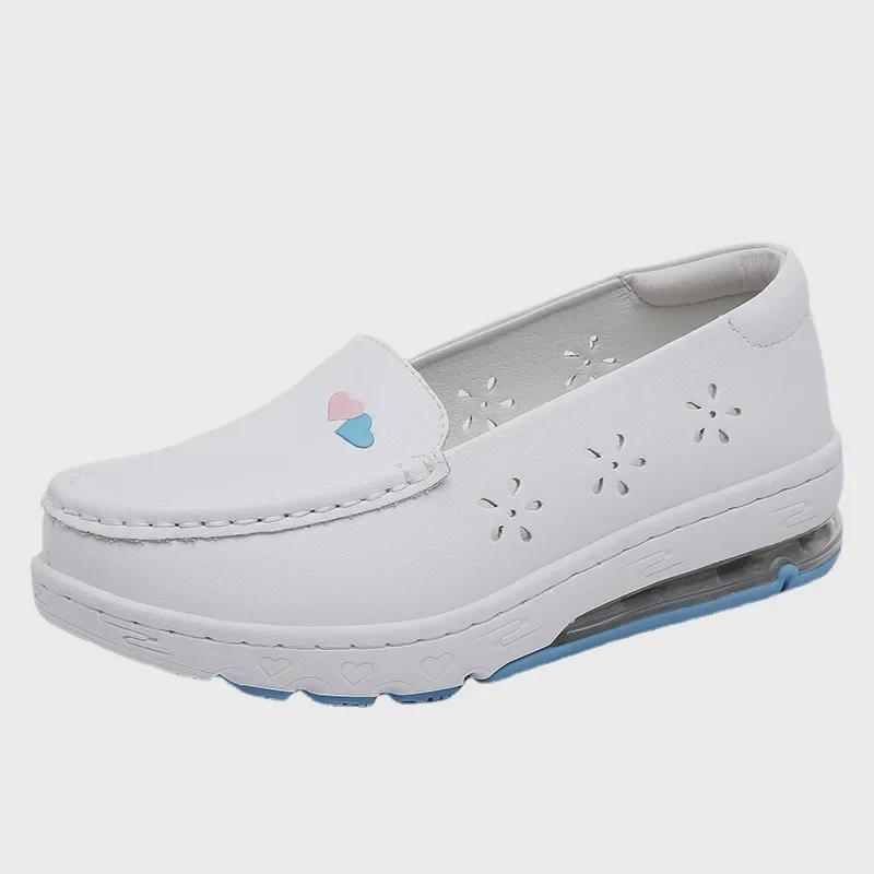 Женские летние туфли для медсестер на воздушной подушке: Воздухопроницаемая, мягкая подошва, нескользящая, не вызывающая усталости, средний каблук для медицинских работников