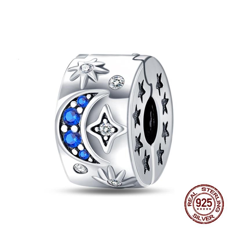 Fashion 100% 925 Sterling Silver Colorful Zircon Stars Moon Separator Charms Bead Fit Original Bracelet Fine DIY Jewelry