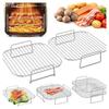 J1UL1N Accessories For Air Fryer- Stainless Steel Grilled Rack Square 8" 2Pcs Stackable Baskets Works For Ninja/Cosori/Chefman