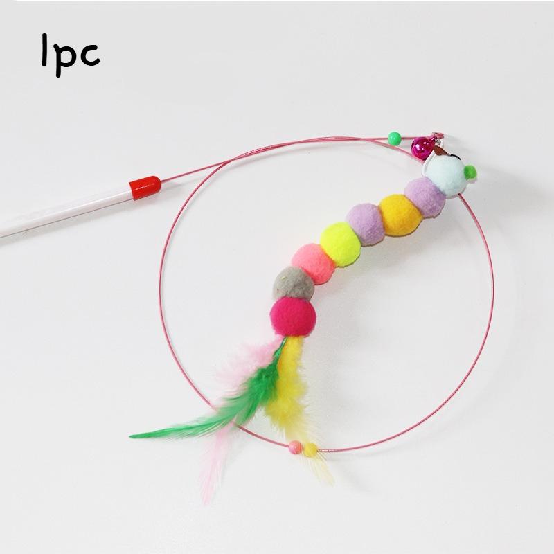 Interactive Cat Wand Toy with Feather-Style Tassel & Bell on Flexible Elastic Rod