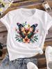 (Asian Size) 90s Butterfly Trend Women Tee Top Clothing Casual Flower Short Sleeve T Shirt Fashion Print Lady Female Graphic T-shirts