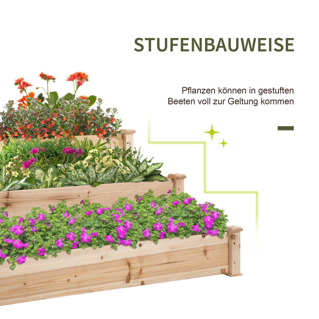 Raised Garden Bed 3-Tier Garden Bed Plant Bed Herb Bed Flower Stand for Balcony Garden Natural Fir Wood 120 x 120 x 56 cm