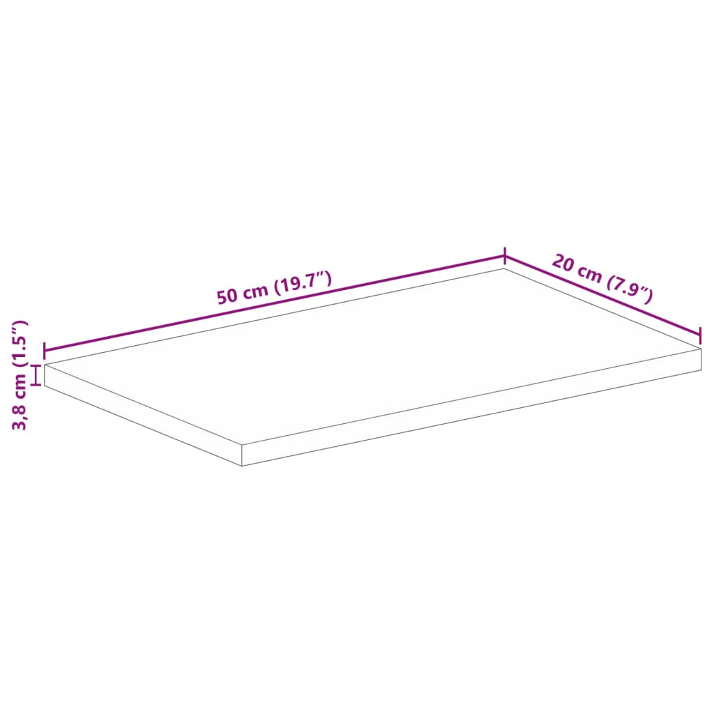 Table Top 50 x 20 x 3.8 cm Rectangular Rough Solid Mango Wood