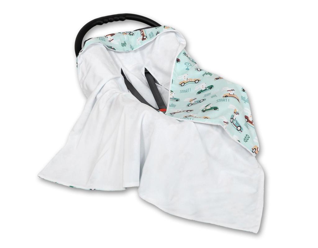 Large baby wrap for stroller carrier seat, double-sided - mint/white bunnies