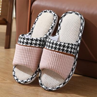 Модные женские льняные тапочки для домашнего использования для пар, домашние тапочки из хлопчатобумажной ткани, дышащие модные тапочки с плоским дном для дома