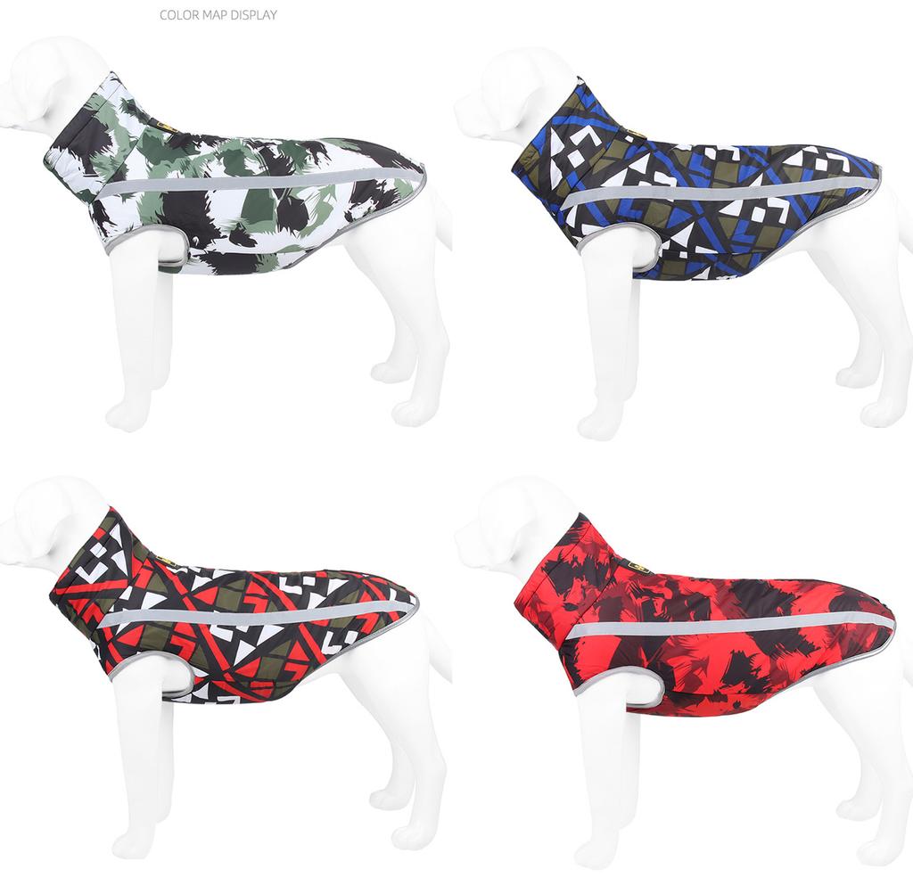 Синяя зимняя стеганая непромокаемая куртка для собак с рисунком каракулей, сохраняющая тепло, ночное отражение, хлопковое пальто для домашних животных, одежда для домашних животных