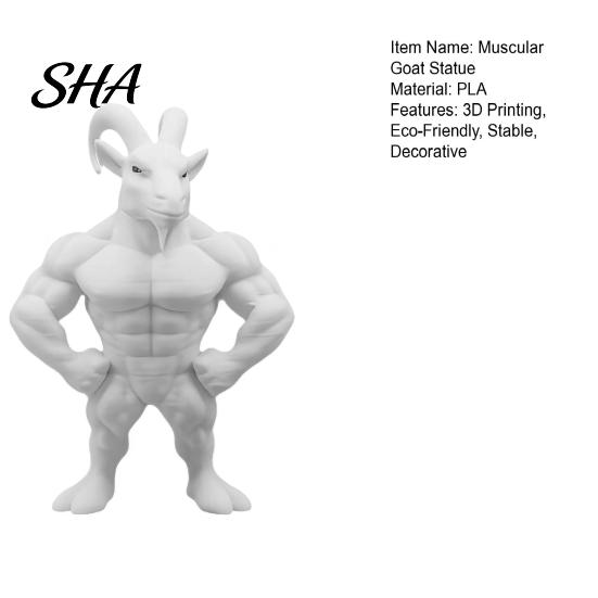 Narrative Space Decor 3D Printed Muscular Goat Figurine, Animal Sculpture Desk for Niche Art Collectible Home Office Shelf, Fun Gift Gym Goers Lovers