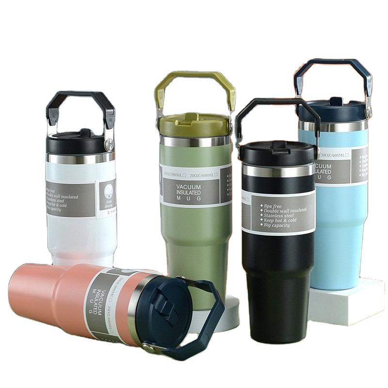 New American Style 600ml/900ml Stainless Steel Double-Layer Insulated Coffee Cup Vacuum Flask for Hot Cold Beverages Car Travel