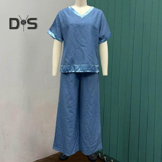 Женский повседневный комплект из двух частей, большой размер, топ с V-образным вырезом и короткими рукавами, широкие брюки, летний свободный комплект для отдыха