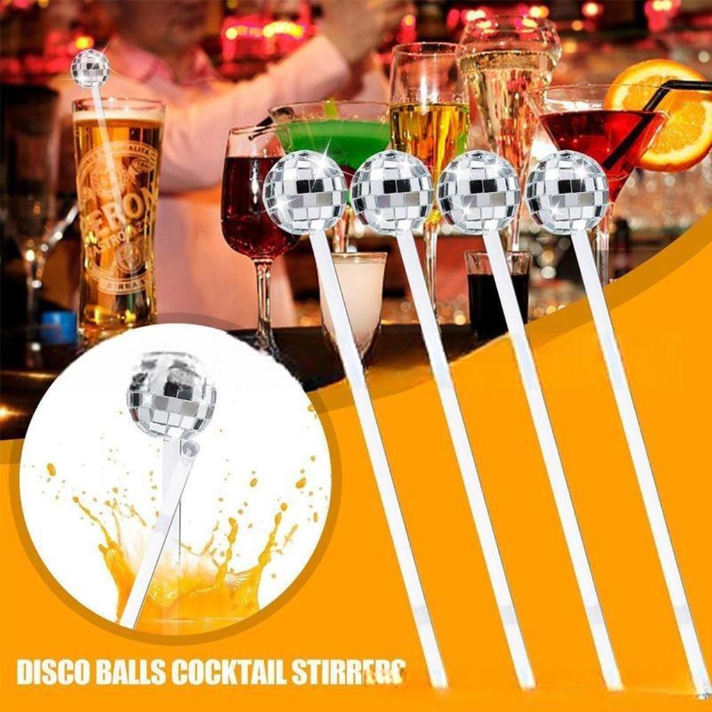 12pcs Reusable Discos Balls Glitter Drink Stirrers Swizzle Stick Coffee Beverage Stirrer for Mixing Cocktails Whiskey
