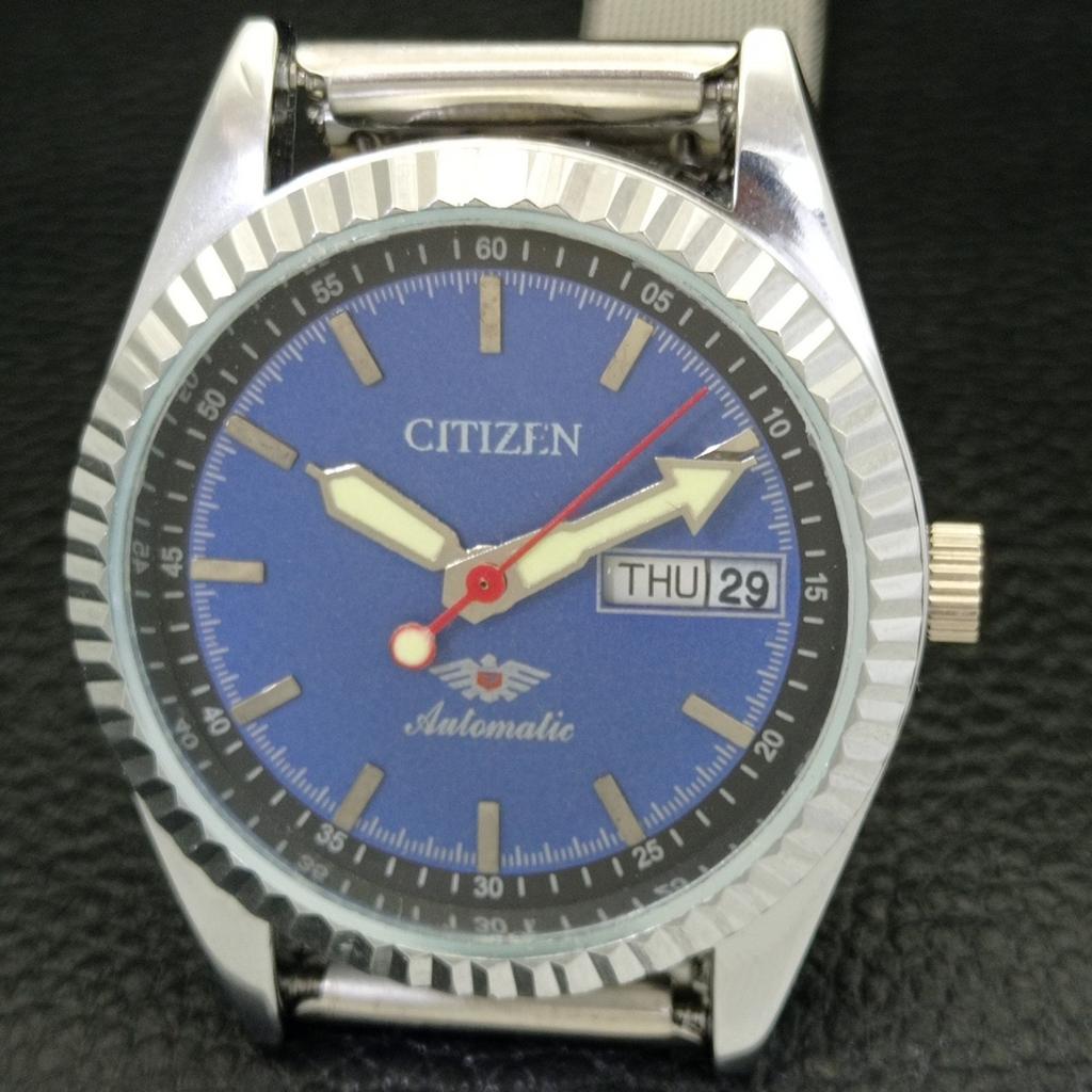 ВОССТАНОВЛЕННЫЕ МУЖСКИЕ ЧАСЫ CITIZEN AUTOMATIC 8200 JAPAN DAY&DATE СИНИЙ ЦИФЕРБЛАТ a432566-2 R112-a432566