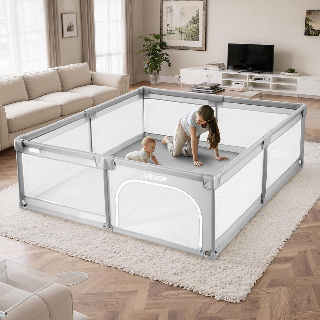 Baby Playpen, 2000 x 1490mm Large Toddlers Playpen, Indoor/Outdoor Baby Fence Play Yard with 50 Ocean Balls, Zippered Door & Breathable Mesh, No-Gap