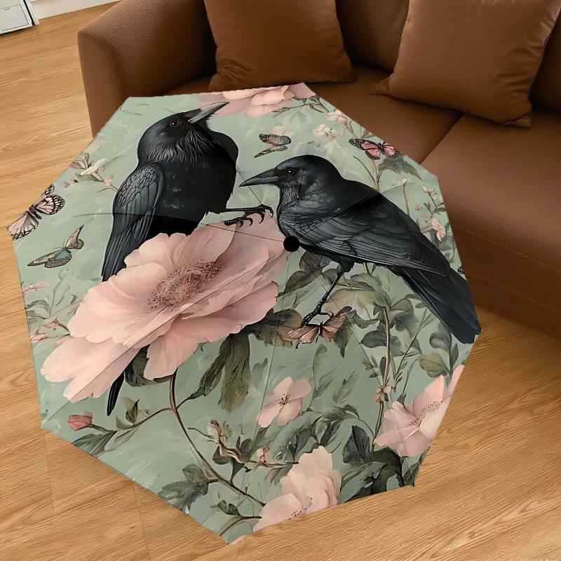 1PC Crows Flowers Umbrella-8-Rib Reinforced, Automatic Open, Lightweight & Durable, Fashion Accessory for Outdoor-D381