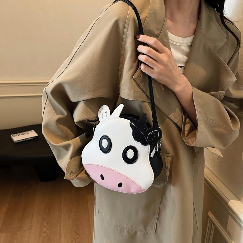 Bags Cute Cow Small Bag 2025 New Mori Sweet Girl Foreign Style Versatile Single Shoulder Messenger Small Round Bag