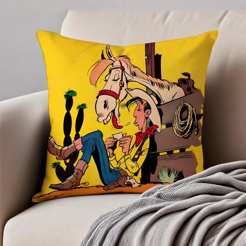 Classic Western Cartoon LLucky Luke Cushion Cover Pillowcase Antidustmite Invisible Zipper Short Plush Sofa Cushion