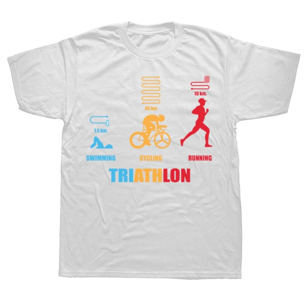 Забавный дизайн для триатлона Мужской Женский Триатлонисты Плавание Велосипед Бег Футболка Летняя Графическая Хлопковая Уличная Одежда Короткий Рукав Подарки Футболка