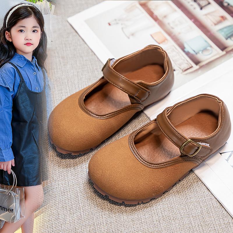 Girls Retro Leather Shoes 2025 Spring and Autumn New Baby Girl Velcro Single Shoes Little Girl Non-slip Princess Beanie Shoes
