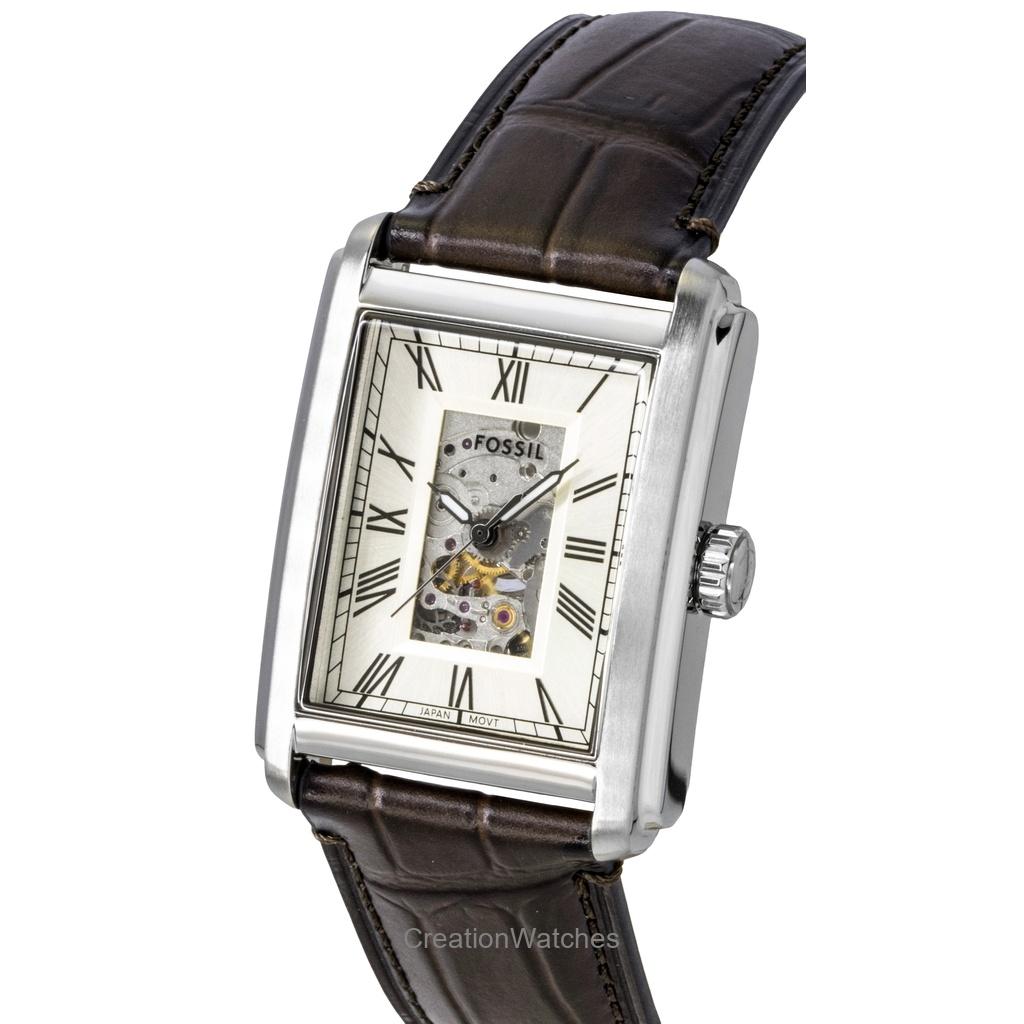 Fossil Мужские часы ME3272 с ремешком из крокодиловой кожи Carraway, открытым циферблатом-сердцем, бежевого цвета, с автоматическим механизмом