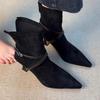 Fashion Mid Heels Women Pointed Toe Ankle Boots Fashion Suede Buckle Shoes 2025 New Elegant Chelsea Short Boots Winter Pumps Zapatillas