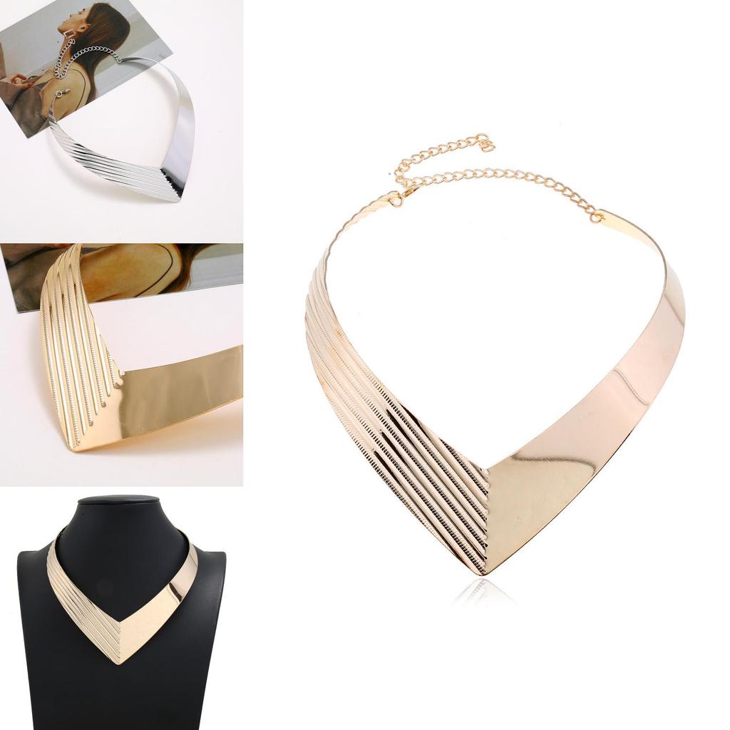 Fashion V Shaped Metal Women Collar Necklace With Geometric Design For Stylish Office Wear