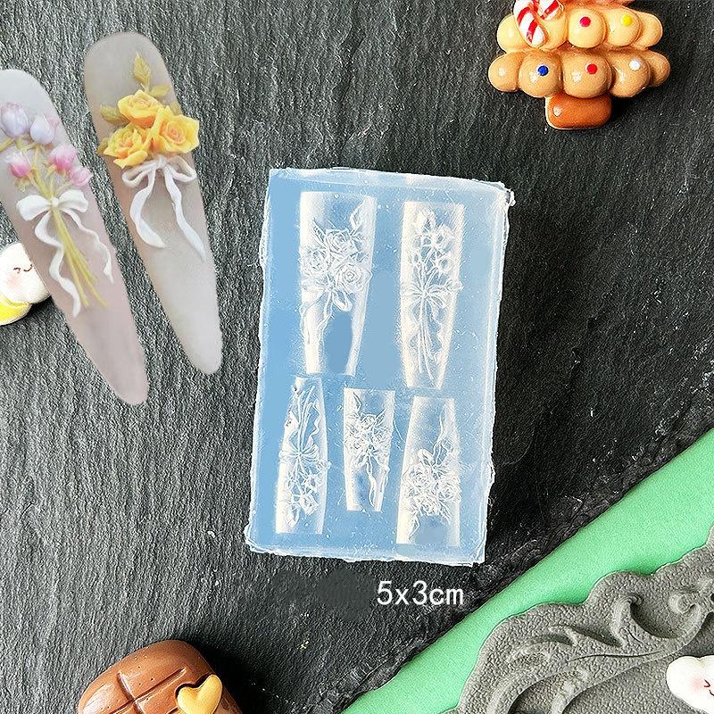 3D Силиконовая форма для ногтей в виде цветка, Милый бант, Роза, Шаблоны для ногтей, DIY украшения для нейл-арта, Пластины для стемпинга, Инструменты для дизайна маникюра