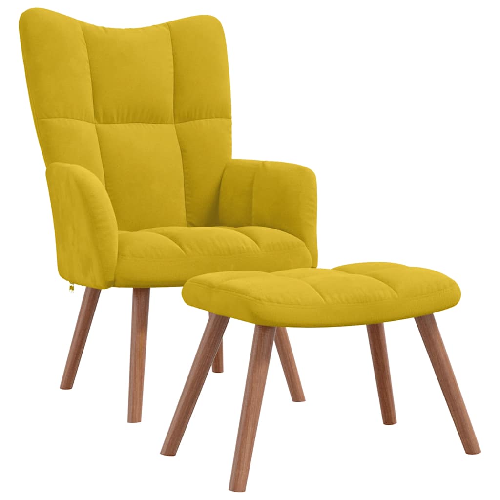 Yellow Mustard Velvet Relaxation Armchair with Footstool