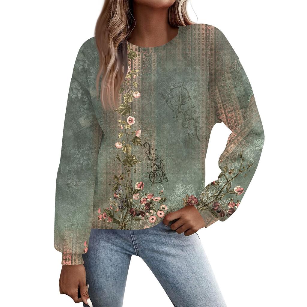 Женская осенне-зимняя повседневная толстовка с круглым вырезом и длинным рукавом с принтом