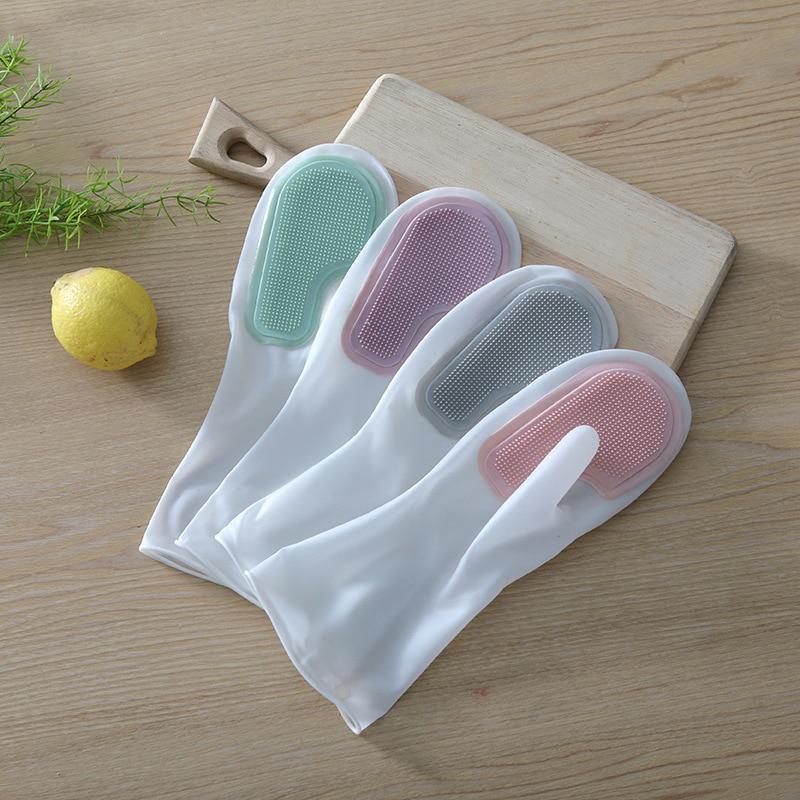 1 Pair Dishwashing Cleaning Gloves Magic Silicone Rubber Dish Washing Glove for Household Kitchen Cleaning Brush