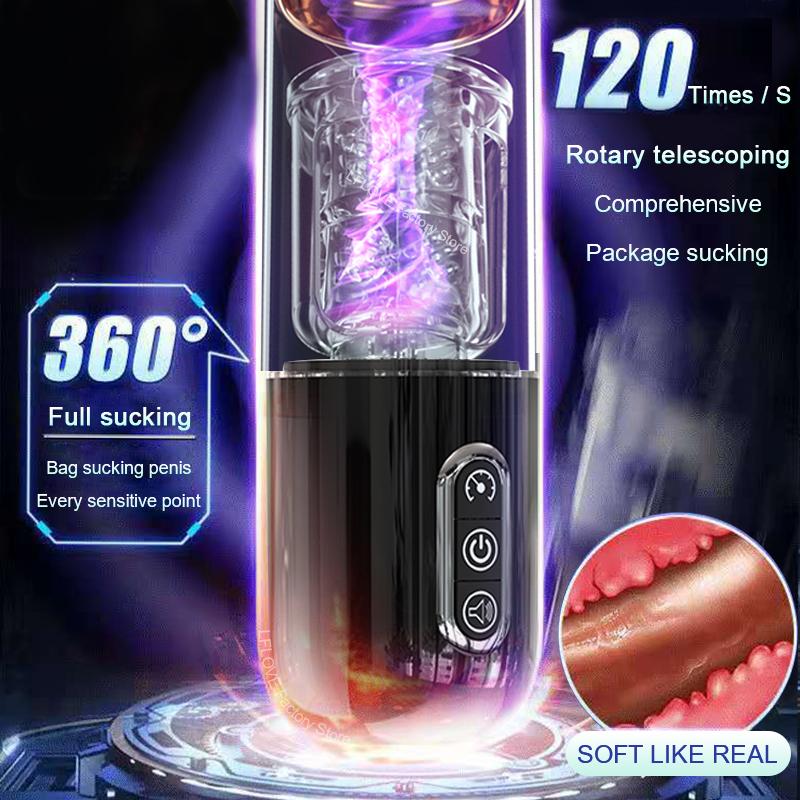 2025 Автоматическая сосающая телескопическая вращающаяся мастурбационная чашка для мужчин, секс-игрушки 5D, чувственные большие гранулы, настоящая вагина, карман для орального секса для взрослых 18+