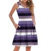 Women's Summer Fashion Casual V-neck Pleated Patchwork Striped Print Sleeveless Pocket Vest Dress