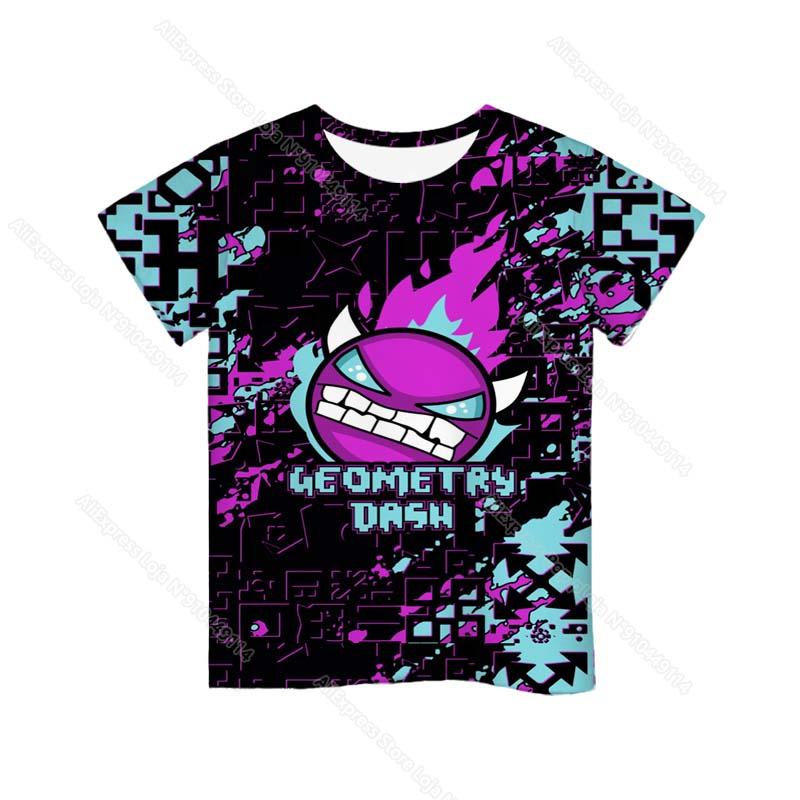 Angry Geometry Dash 3D Print T Shirts Boys Girls Cartoon Anime Tshirts Toddler Kids Game T-shirts Children Tee Tops Camiseta