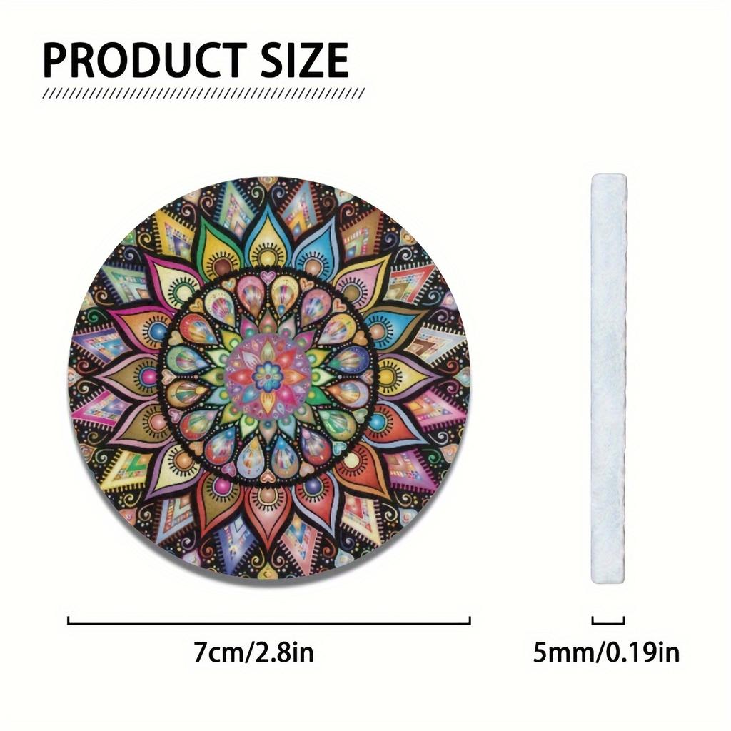 Retro Mandala Flower Absorbent Car Cup Holder Coaster Mats - Car Interior Accessories,Water Cup Coasters For Car Vehicles & Home Desk