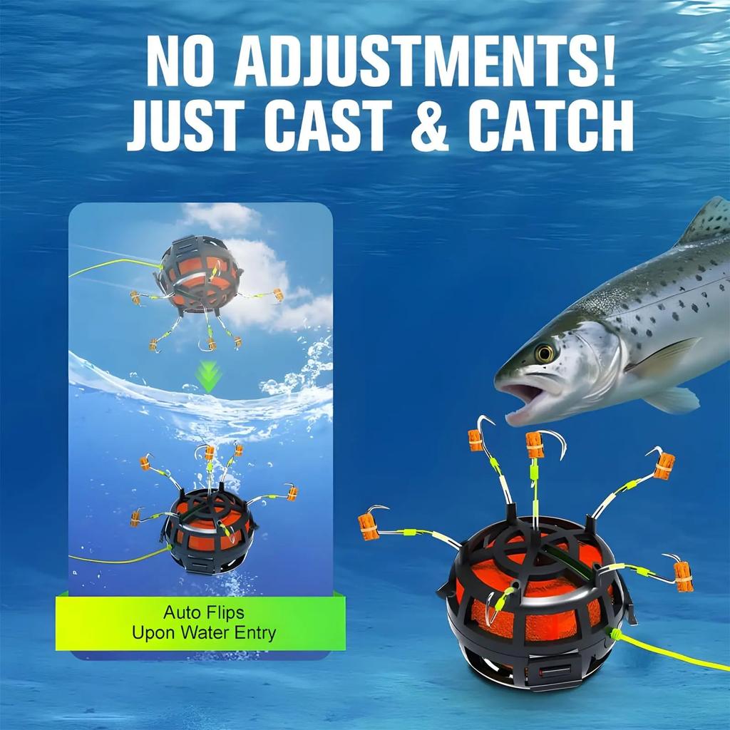 Перевернутая кормушка-клетка для прикормки, поводок с крючками, рыболовная кормушка-клетка, противозакручиватель, 6 крючков, углеродистая сталь, леска, кормушка, грузило, взрывная оснастка