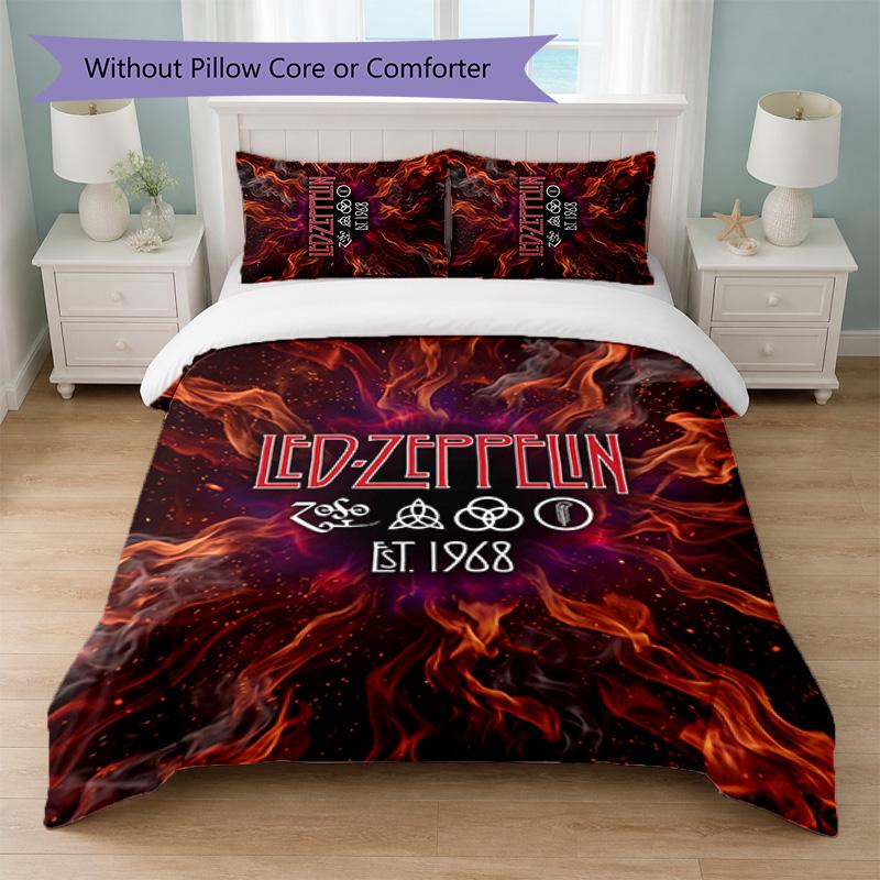 Led Zeppelin Print 3Pcs Bedding Set Duvet Cover With Two Pillowcases Soft Bed Linen For Household Bedroom