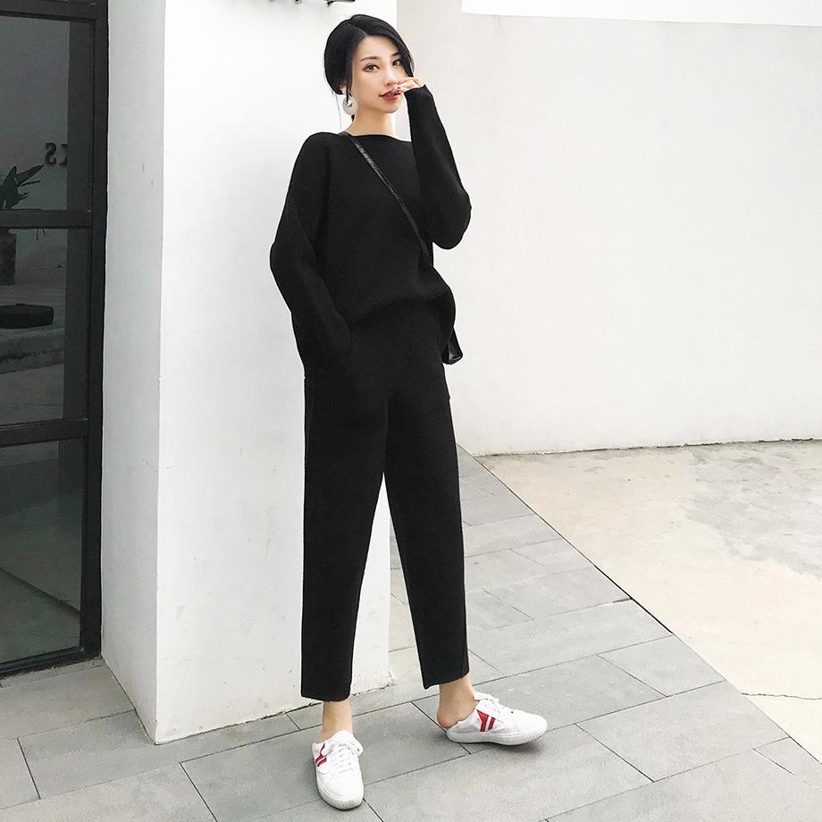 Женский вязаный свитер из двух предметов, зимний спортивный костюм, весенне-осенний модный ШИКАРНЫЙ кофта, верхняя одежда, брючный костюм, женский