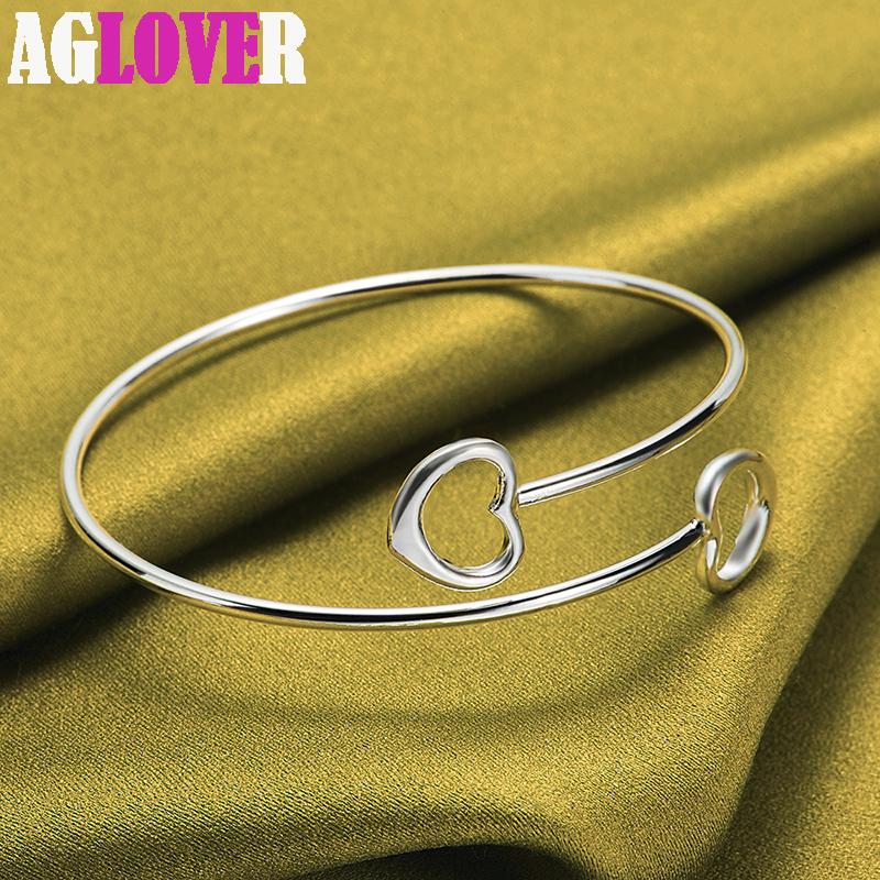 Браслет из стерлингового серебра 925 пробы с двойным сердцем, ювелирные изделия