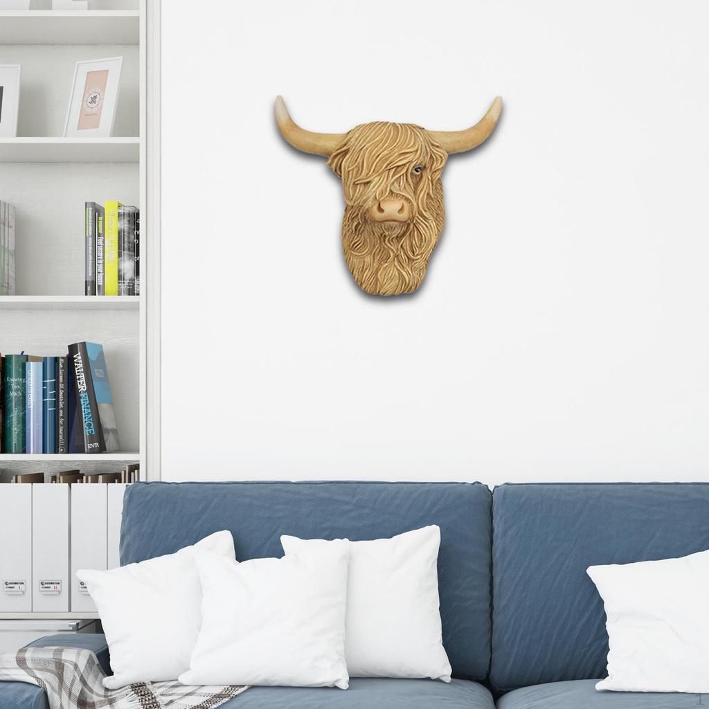 Cow Decor Head Figurine Resin Cute Animal Wall Hanging Decoration for Park Farm