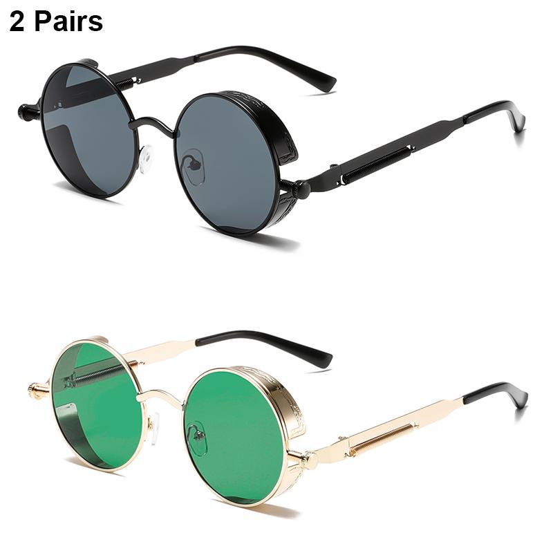2 пары круглых панк-солнцезащитных очков мужские классические винтажные градиентные многоцветные повседневные солнцезащитные очки модный брендовый дизайнерские уличные солнцезащитные очки