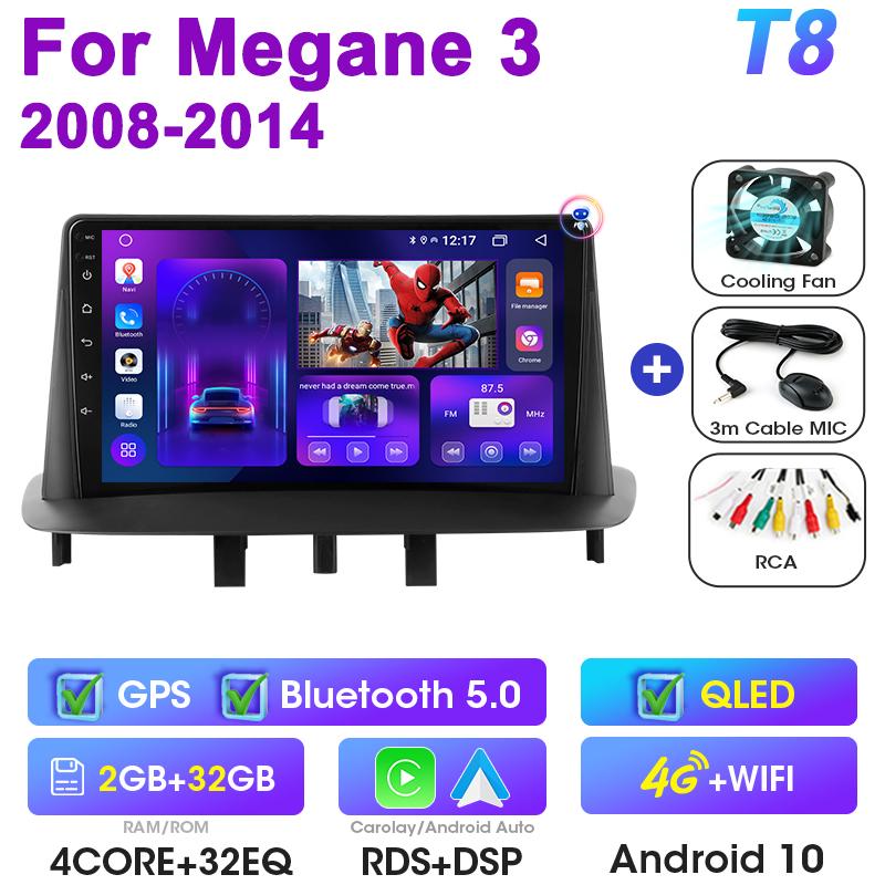 Android 12 Автомобильное радио для Renault Megane 3 Fluence 2008 - 2014 GPS Carplay Auto 2 Din Stereo интеллектуальные системы Smart Autoradio