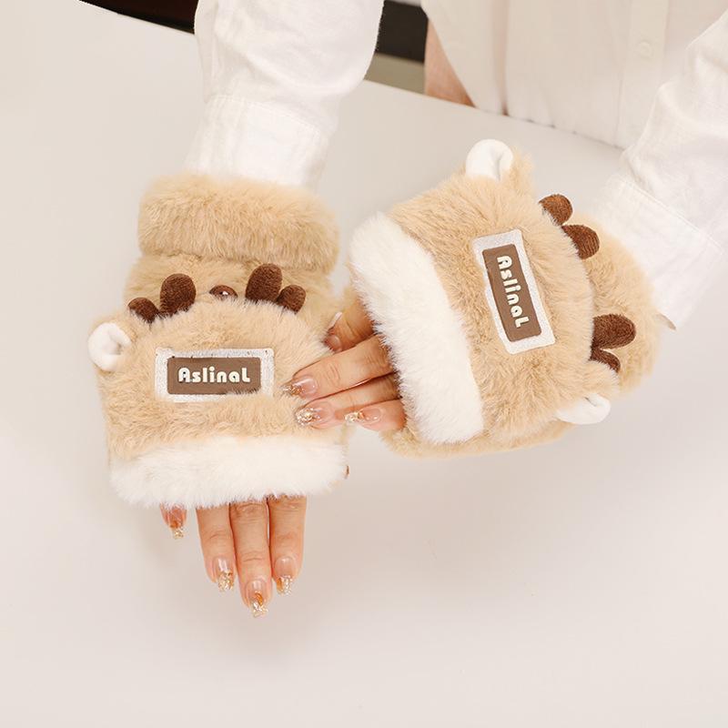 Женские зимние теплые перчатки с откидными пальцами и цветными блоками с оленями - на флисовой подкладке, утолщенные и морозостойкие для письма и езды на велосипеде