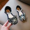 Сандалии для девочек 2024 года, летние детские элегантные туфли принцессы с бабочками, сверкающие стразы, милые танцевальные туфли для вечеринки, свадьбы