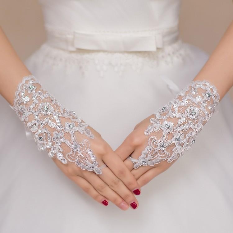 Bridal Princess Flower Rhinestone Wedding Accessories Korean Style Fingerless Long Lace Wedding Gloves for Brides