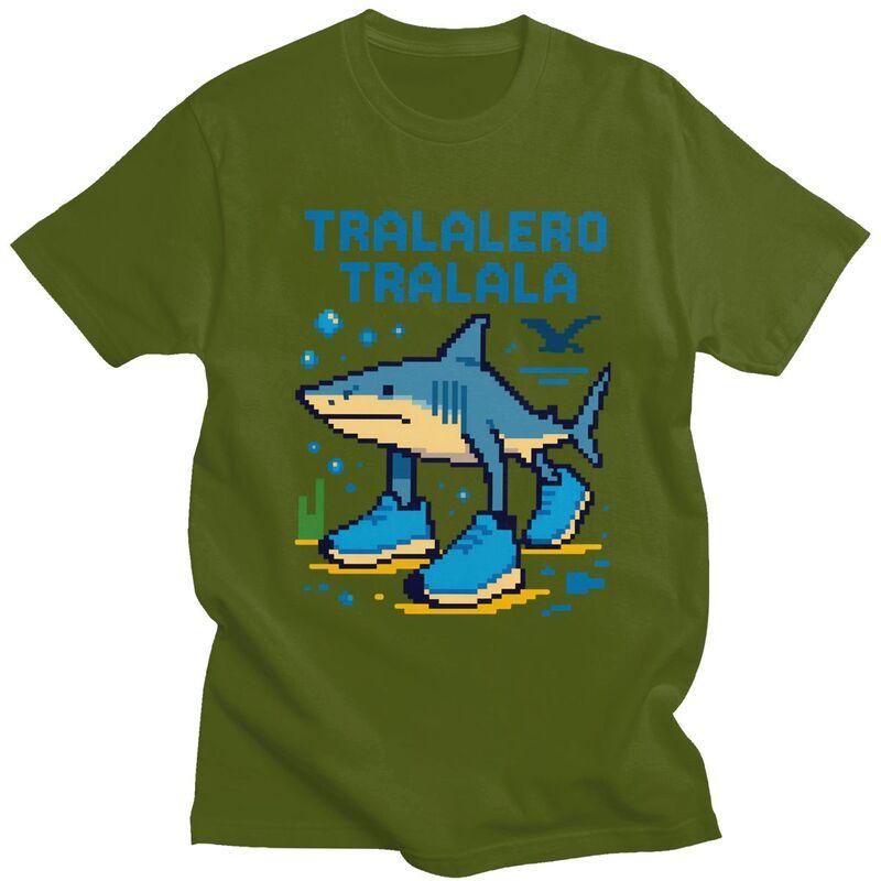 Male Tralalero Tralala Italian Brainrot Meme T Shirts Round Neck Short Sleeve 100 Cotton Tee Shirt Novelty Summer Tyle Clothing