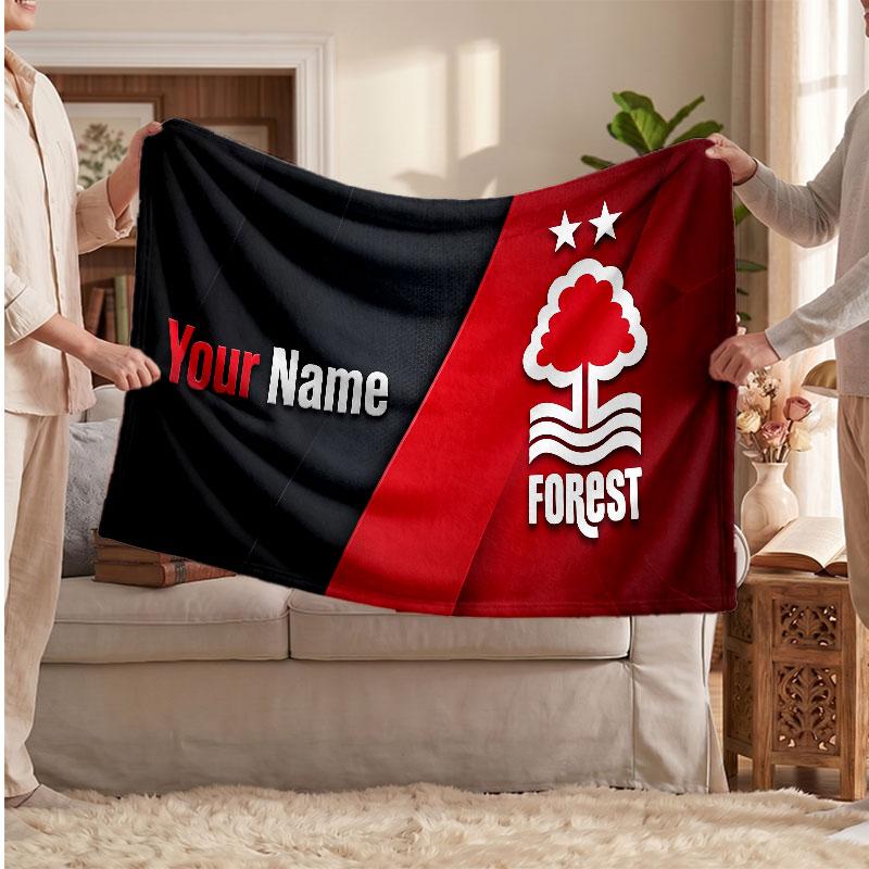 Nottingham Forest Personalized Fleece Blanket With Football Logo, Custom Name Text Soft Warm Home Throw Blanket