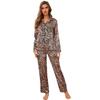 Women's Pajamas Fall and Winter Cardigan Leopard Print Long-sleeved Long Pants Homewear Suit